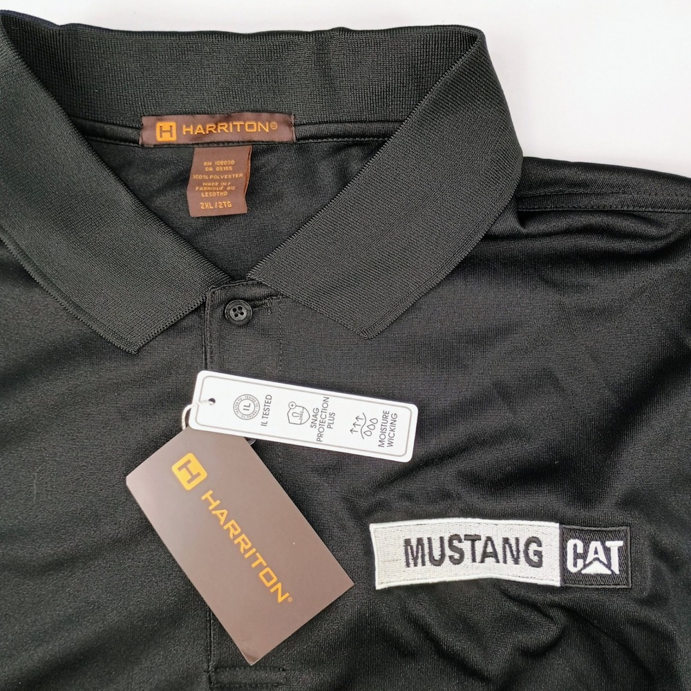 Harriton M348 Mens 2XL Black Performance Polo Mustang Cat Snag Protection NWT